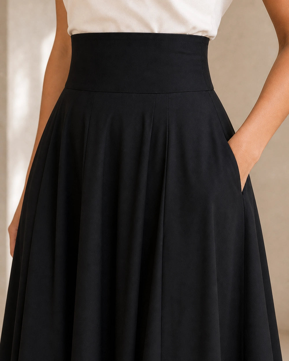 Saia midi de senhora de cintura subida com laço e bolsos — image 5
