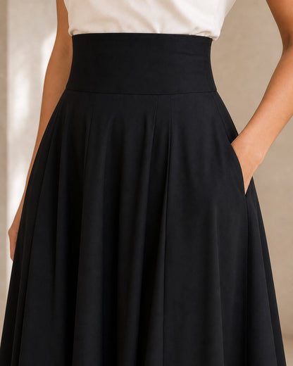 Saia midi de senhora de cintura subida com laço e bolsos — image 5