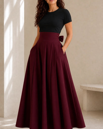 Saia midi de senhora de cintura subida com laço e bolsos — image 10