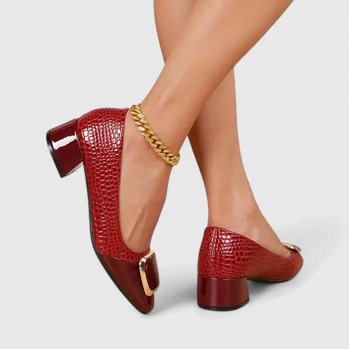 Momount Mocassins Mulher – Crocodilo com Corrente Dourada Salto Largo