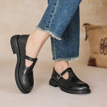 Momount Sapatos Mary Jane Mulher – Vintage Castanhos Oxford com Plataforma