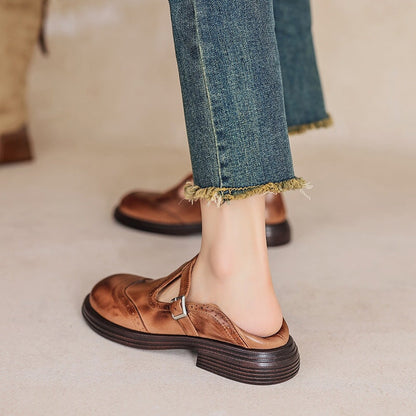 Momount Sapatos Mary Jane Mulher – Vintage Castanhos Oxford com Plataforma