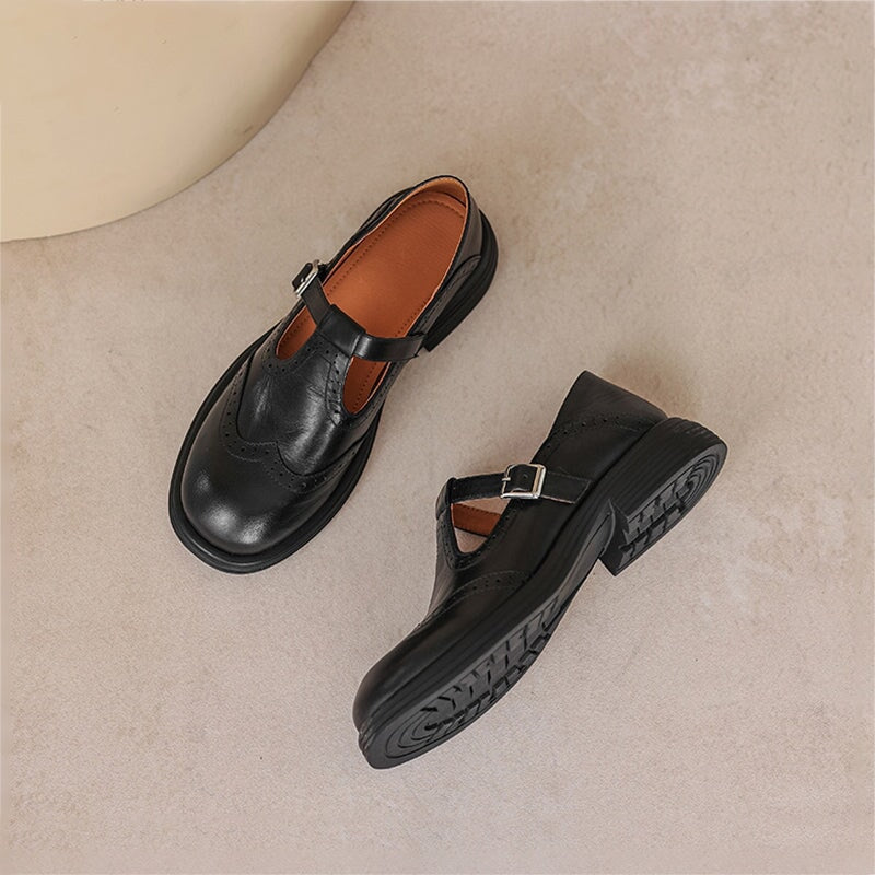 Momount Sapatos Mary Jane Mulher – Vintage Castanhos Oxford com Plataforma