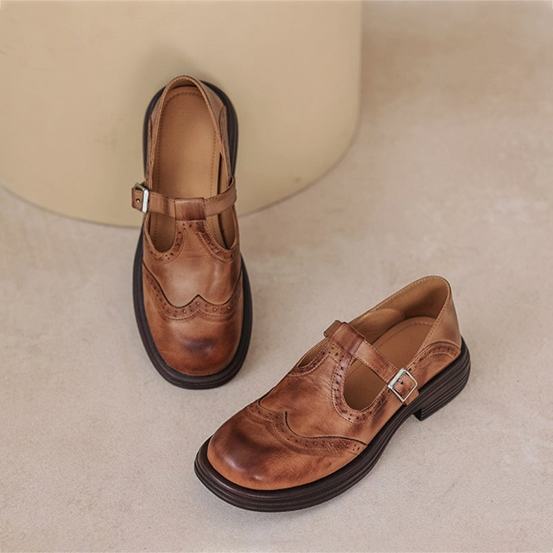 Momount Sapatos Mary Jane Mulher – Vintage Castanhos Oxford com Plataforma