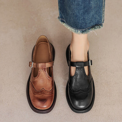 Momount Sapatos Mary Jane Mulher – Vintage Castanhos Oxford com Plataforma