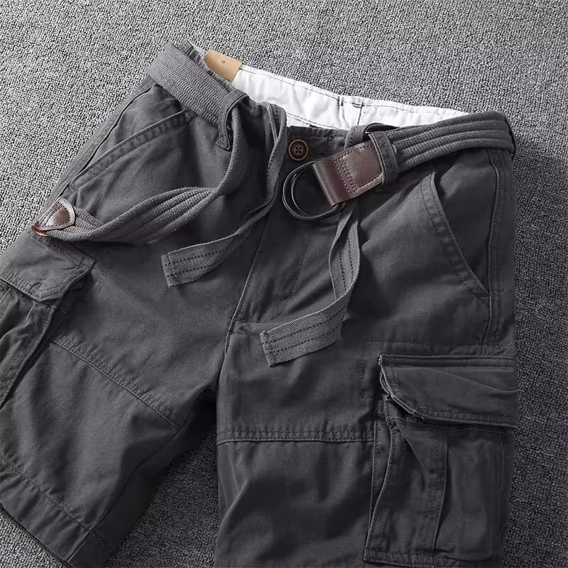 Momount Calções Cargo de Homem – Algodão com Cinto Fecho de Botão Comprimento ao Joelho