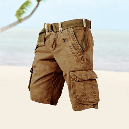 Momount Calções Cargo de Homem – Algodão Lavado com Cinto Vintage Envelhecido Comprimento ao Joelho