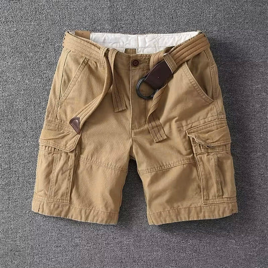 Momount Calções Cargo de Homem – Algodão com Cinto Fecho de Botão Comprimento ao Joelho