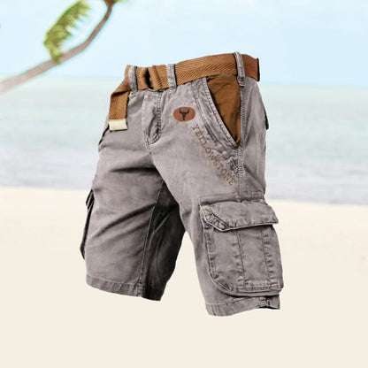 Momount Calções Cargo de Homem – Algodão Lavado com Cinto Vintage Envelhecido Comprimento ao Joelho