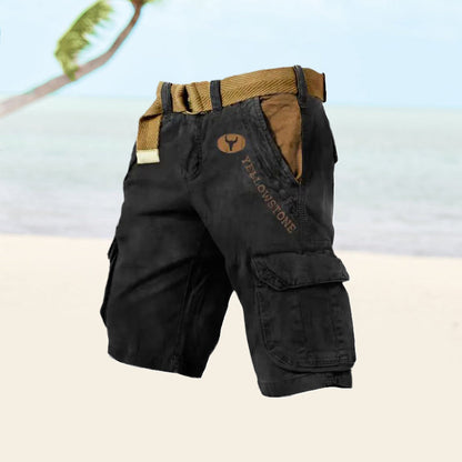 Momount Calções Cargo de Homem – Algodão Lavado com Cinto Vintage Envelhecido Comprimento ao Joelho