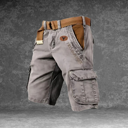 Momount Calções Cargo de Homem – Algodão Lavado com Cinto Vintage Envelhecido Comprimento ao Joelho