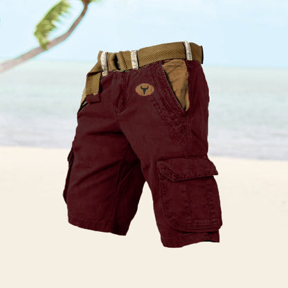 Momount Calções Cargo de Homem – Algodão Lavado com Cinto Vintage Envelhecido Comprimento ao Joelho