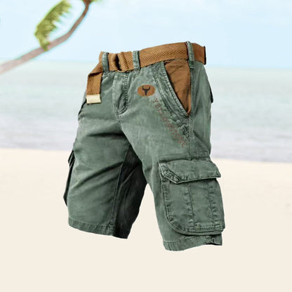 Momount Calções Cargo de Homem – Algodão Lavado com Cinto Vintage Envelhecido Comprimento ao Joelho
