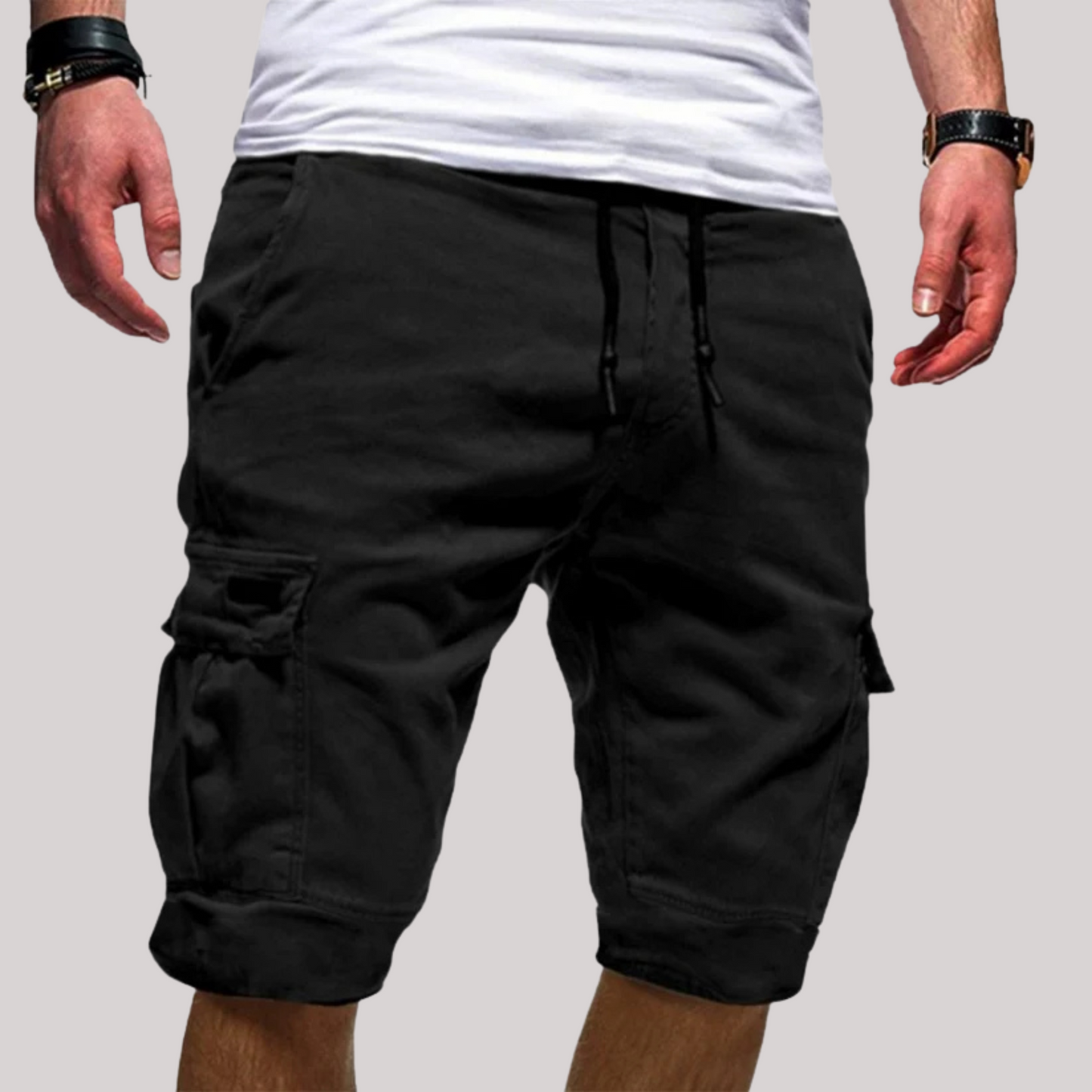 Momount Calções Cargo de Homem – Cintura Elástica com Cordão Bolso de Aba Casual
