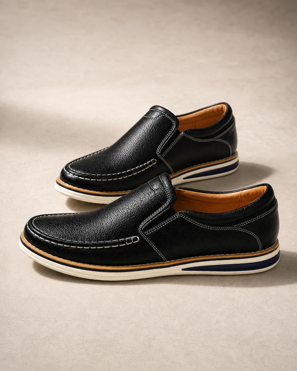 Mocassins de homem slip-on com pespontos manuais e painéis elásticos — image 8
