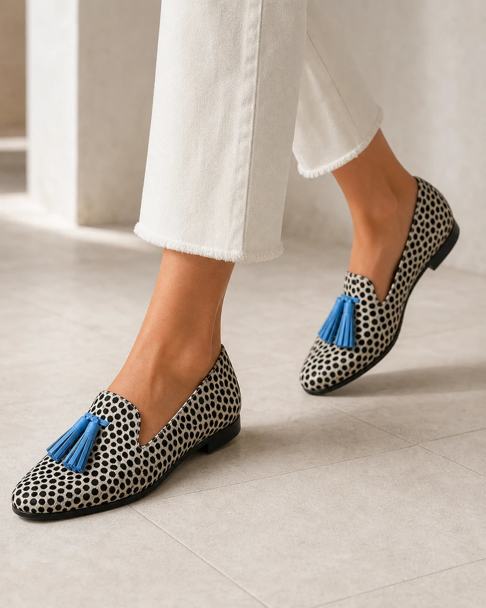 Mocassins animal print de senhora com borlas azuis — imagem do produto 7