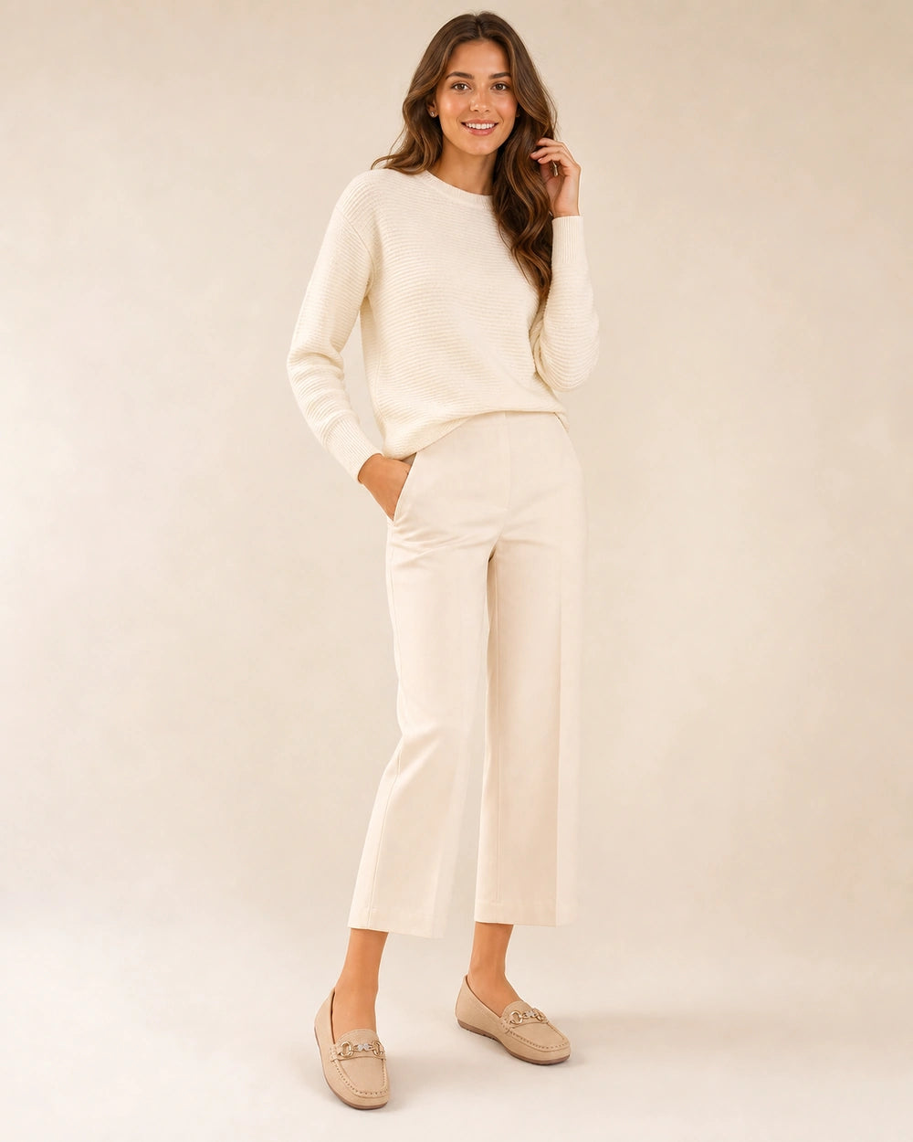 Mocassins bege de senhora com corrente dourada — imagem do produto 2