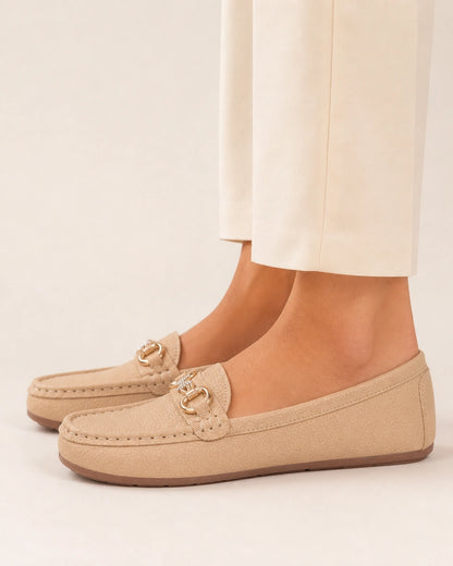 Mocassins bege de senhora com corrente dourada — imagem do produto 4