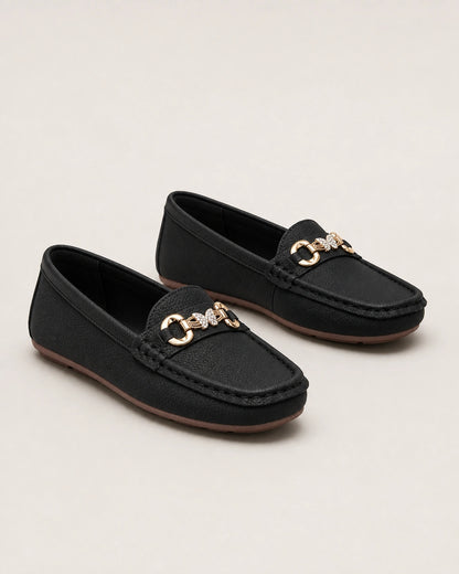 Mocassins bege de senhora com corrente dourada — imagem do produto 11