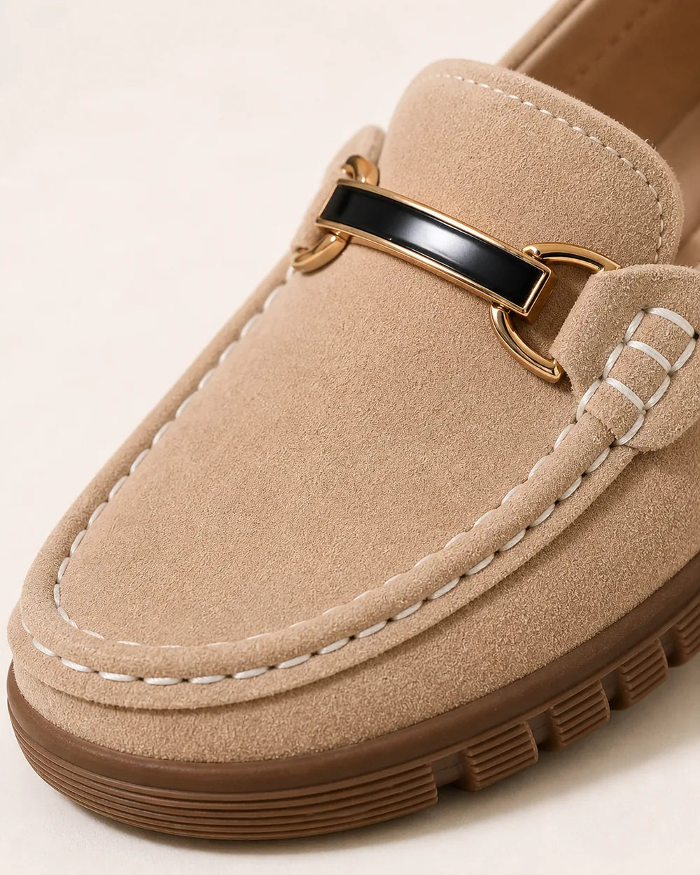 Mocassins bege de senhora com sola chunky e bridão — imagem do produto 6