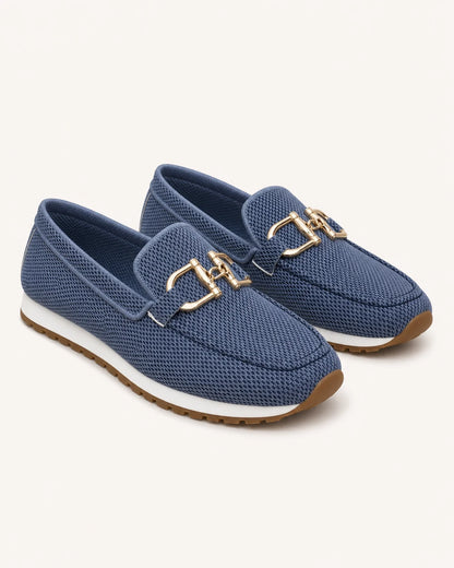 Mocassins de senhora azul-marinho com fivela dupla e sola desportiva — imagem do produto 9