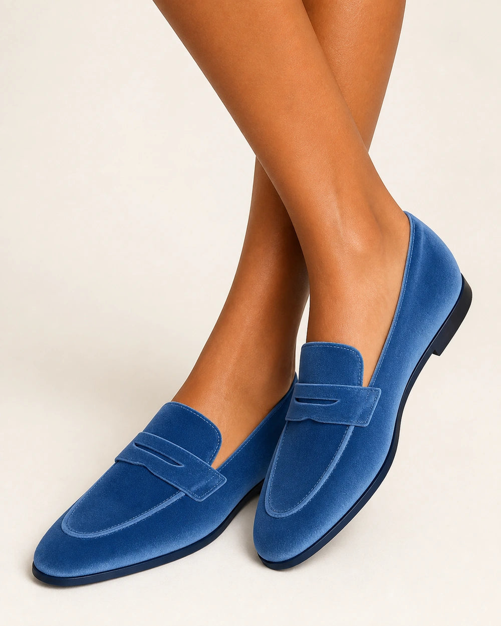 Mocassins azul-marinho de senhora com pala tom sobre tom — imagem do produto 5