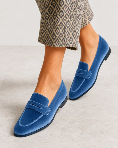 Mocassins azul-marinho de senhora com pala tom sobre tom — imagem do produto 7