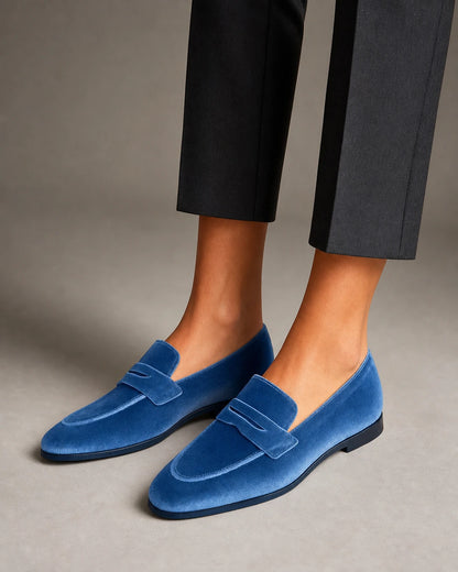 Mocassins azul-marinho de senhora com pala tom sobre tom — imagem do produto 8