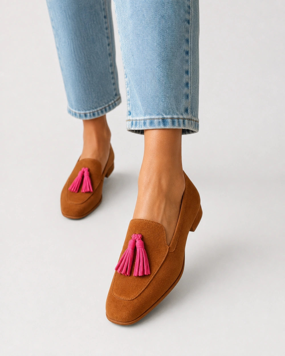 Mocassins conhaque de senhora com borlas rosa — imagem do produto 7