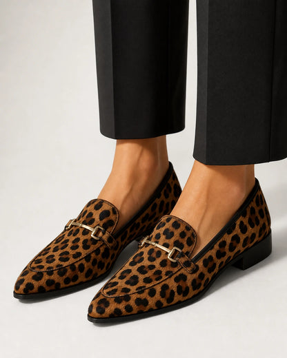 Mocassins leopardo de senhora com bico fino e bridão — imagem do produto 1