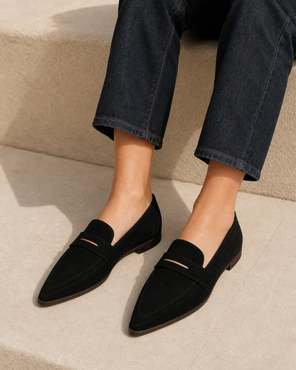 Mocassins de senhora pretos pontiagudos com pala — imagem do produto 8