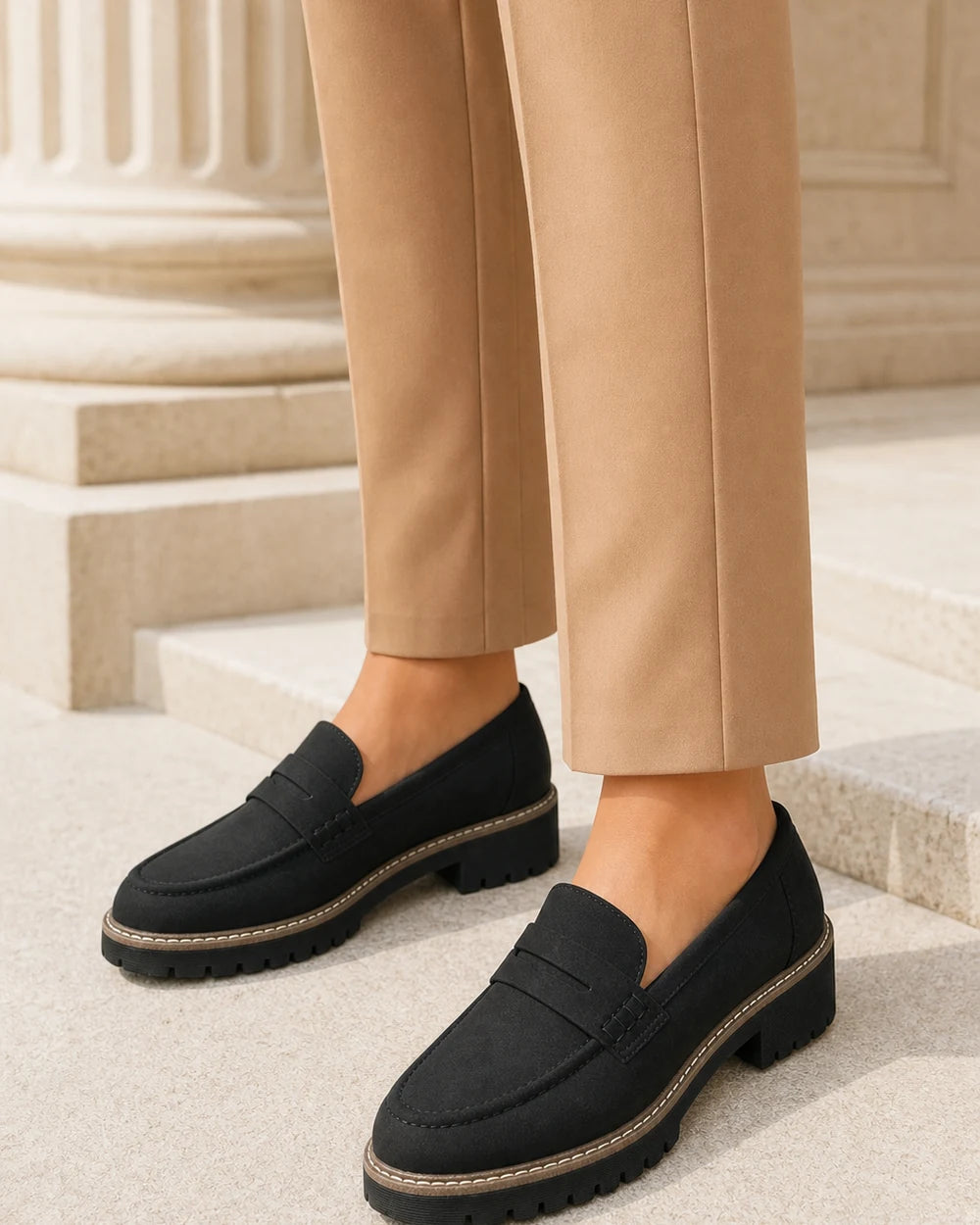 Mocassins de senhora pretos com sola tratorada — imagem do produto 2
