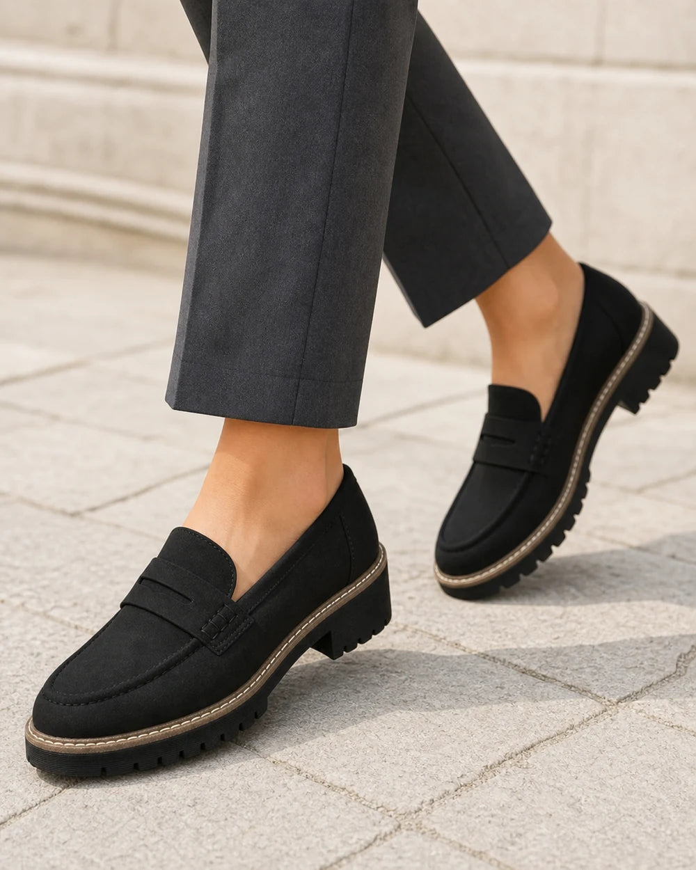 Mocassins de senhora pretos com sola tratorada — imagem do produto 7