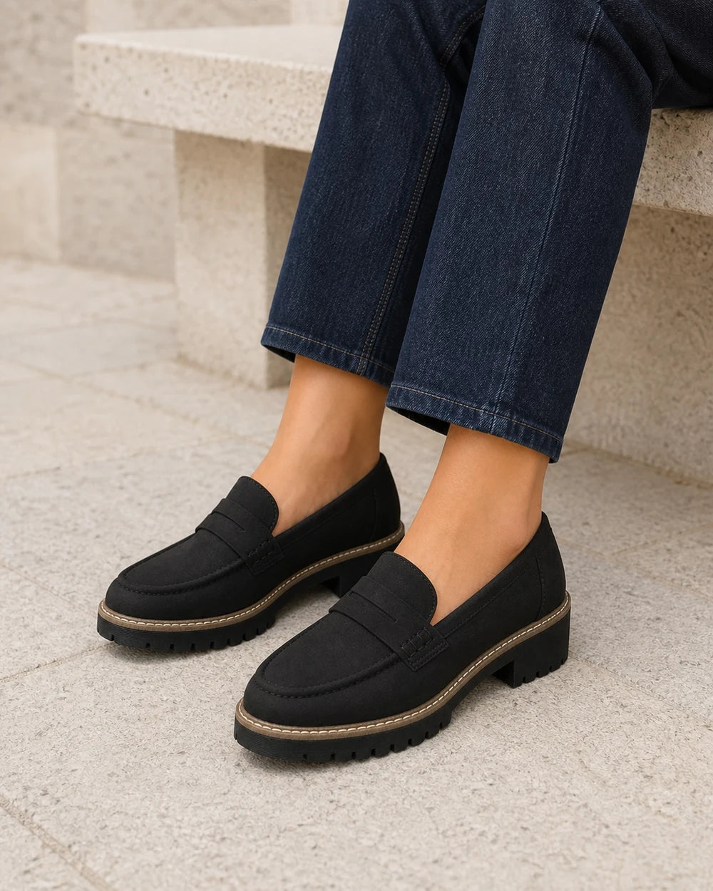 Mocassins de senhora pretos com sola tratorada — imagem do produto 8