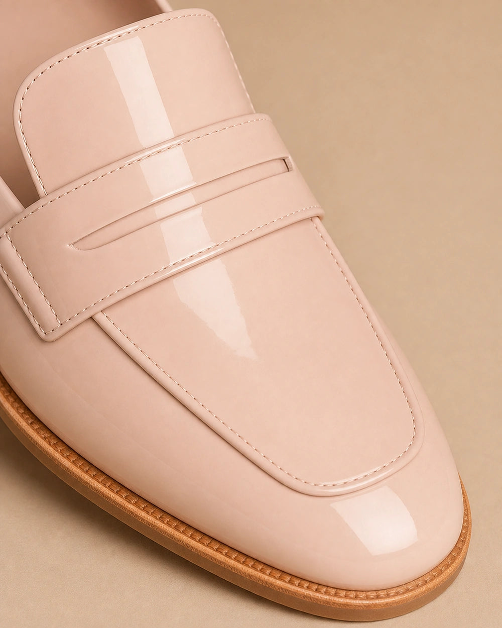 Mocassins rosa-pó brilhantes de senhora com salto baixo — imagem do produto 6
