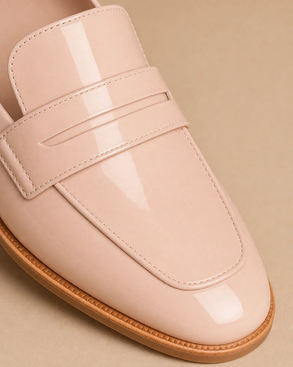 Mocassins rosa-pó brilhantes de senhora com salto baixo — imagem do produto 6