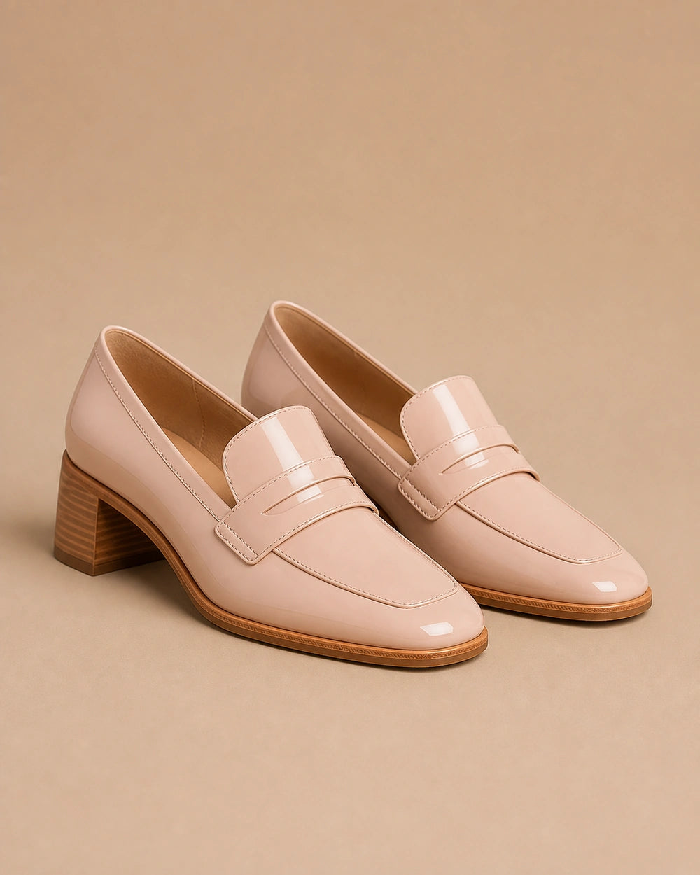 Mocassins rosa-pó brilhantes de senhora com salto baixo — imagem do produto 9
