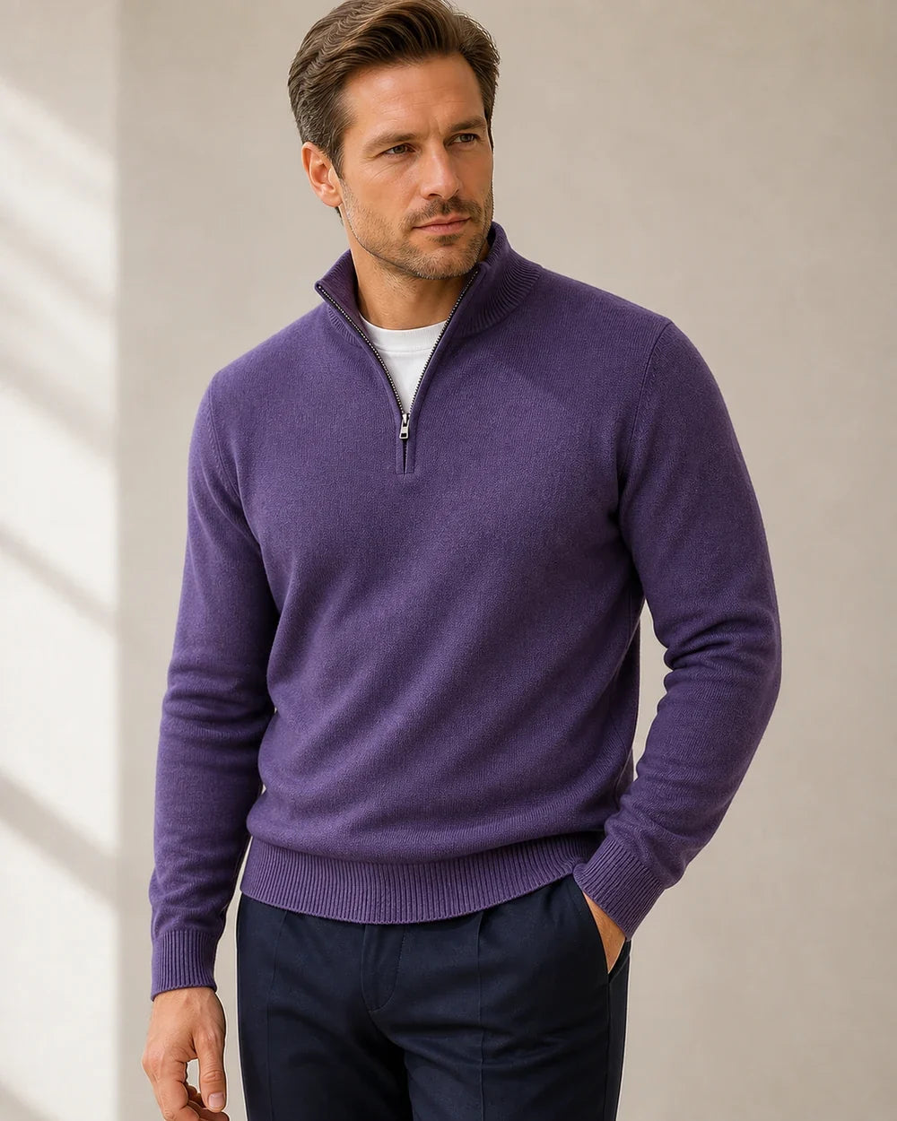 momount men quarter zip sweater purple 11 hero