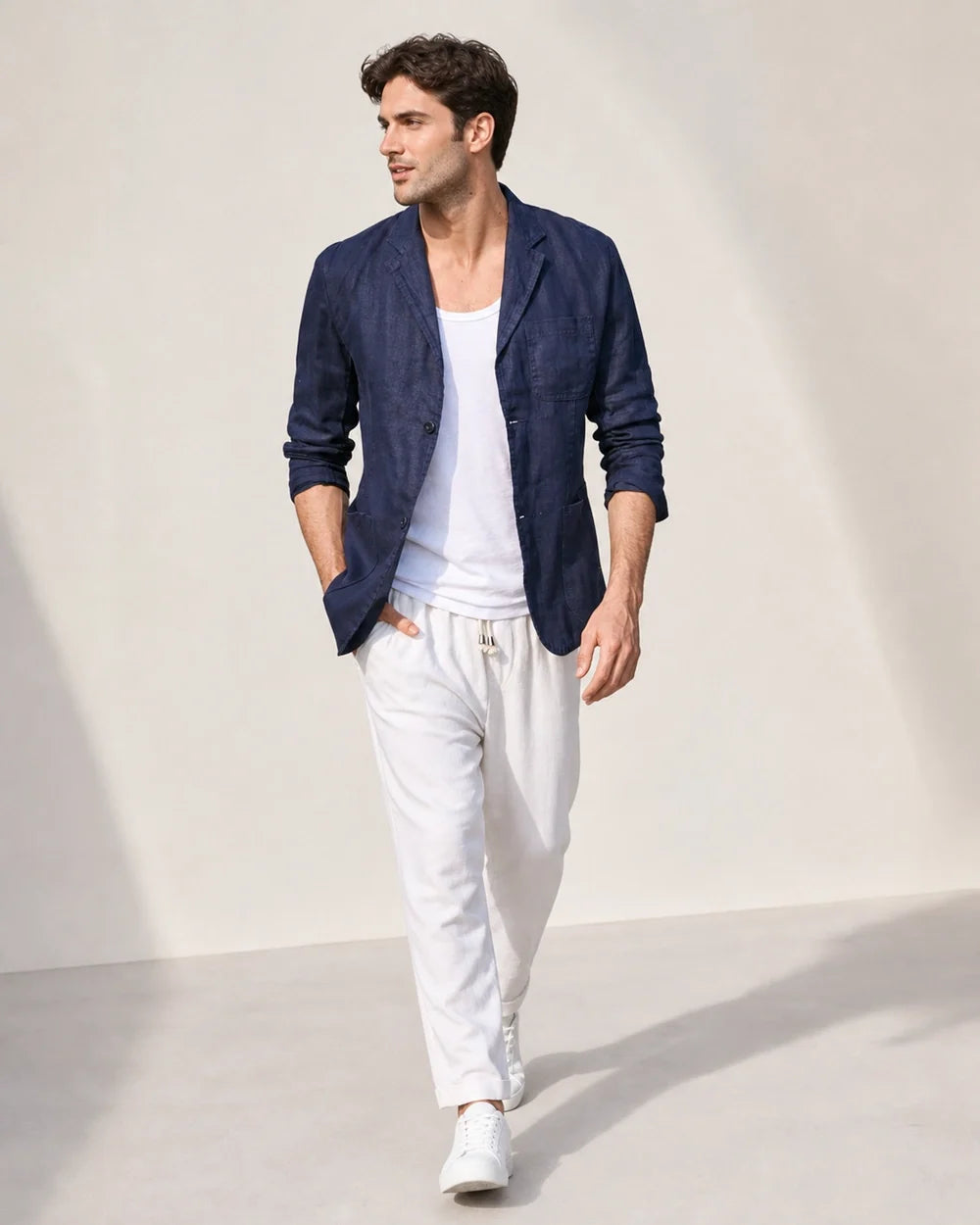 Men's lightweight linen-look blazer – 06 navy movement