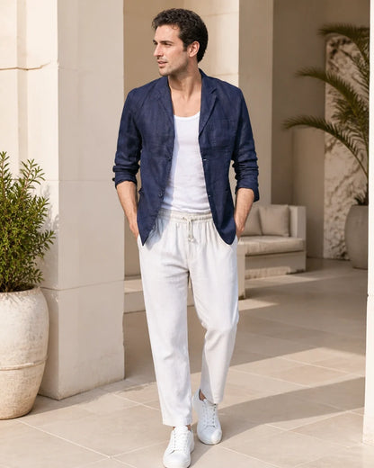 Men's lightweight linen-look blazer – 07 navy lifestyle