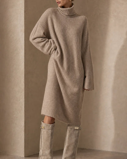 Momount Women Gold-Buckle Knee-High Boots – Pointed Toe, Hidden Wedge, beige, full silhouette.