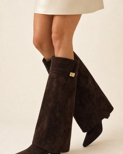 Momount women wide-bell pointed knee-high boots – view 10