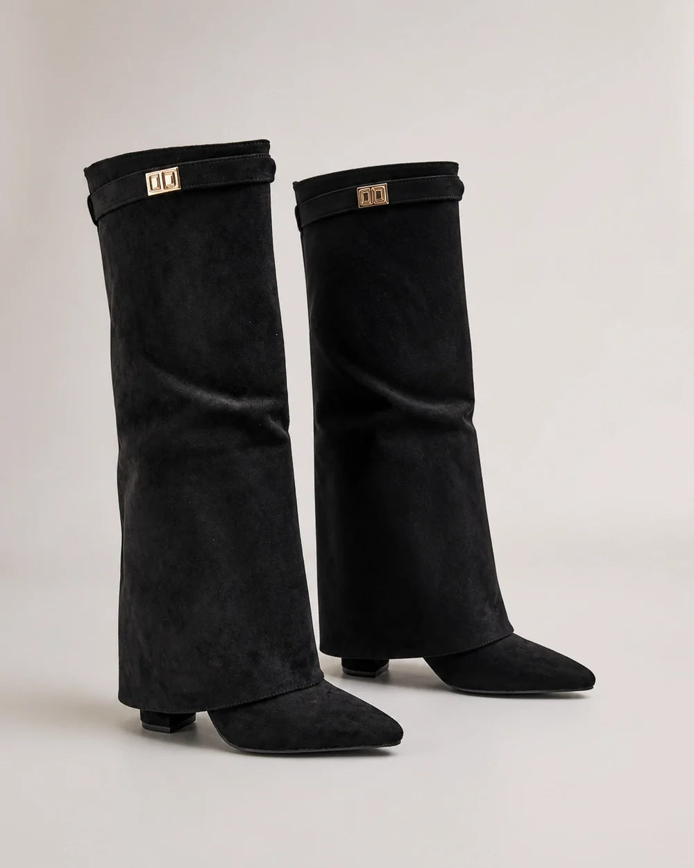 Momount Women Wide-Bell Suede Pointed Boots – Black product only