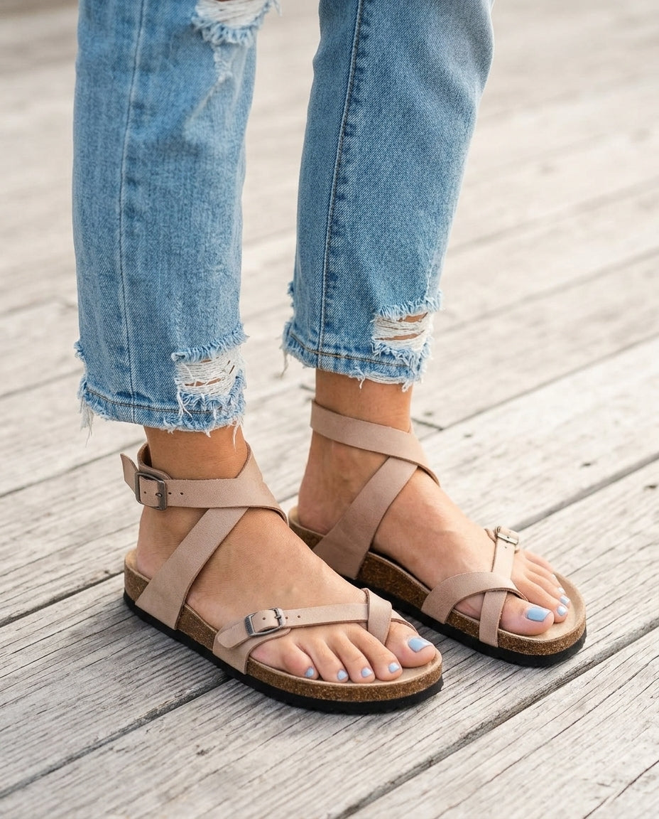 Momount Flat Sandals - beige_onfoot