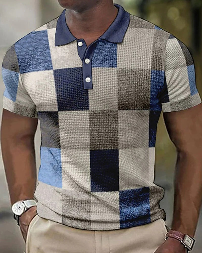 Momount Polo Xadrez Homem – Patchwork Manga Curta Casual