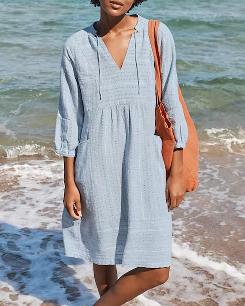 Persephone | Vestido Túnica de Praia em Algodão com Capuz Decote em V