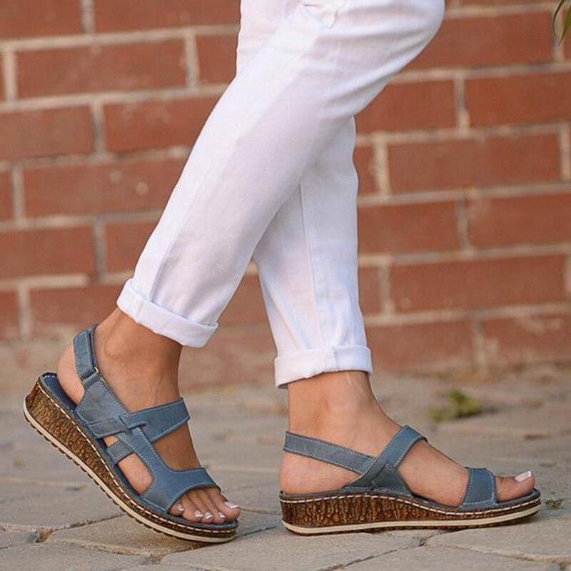 Momount Sandálias de Cunha Mulher – Pele Castanha Peep-Toe Tira Posterior de Verão