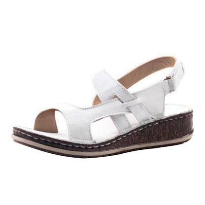 Momount Sandálias de Cunha Mulher – Pele Castanha Peep-Toe Tira Posterior de Verão