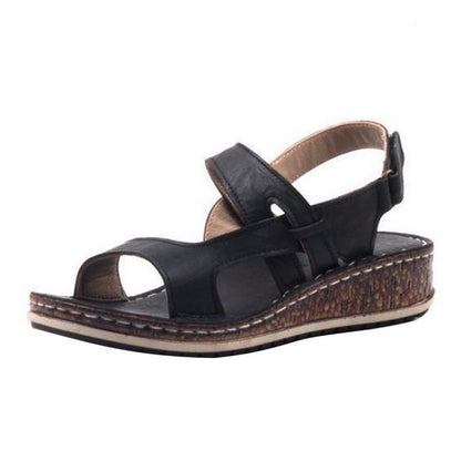 Momount Sandálias de Cunha Mulher – Pele Castanha Peep-Toe Tira Posterior de Verão