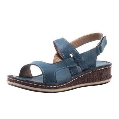 Momount Sandálias de Cunha Mulher – Pele Castanha Peep-Toe Tira Posterior de Verão